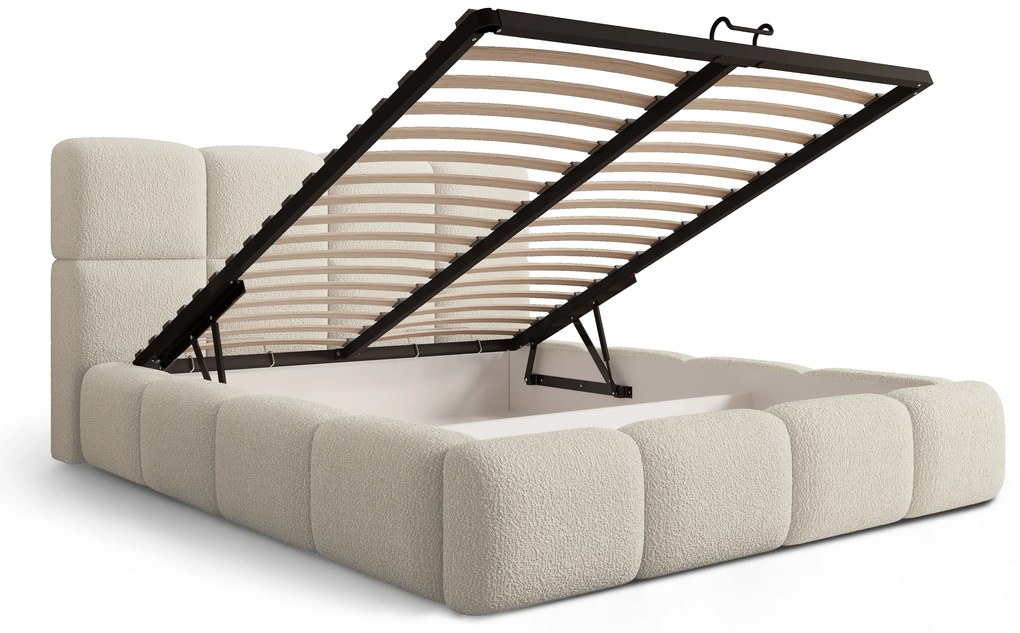 Cloud kárpitozott ágy ágyneműtartóval 160x200 cm - világos bézs Quelle 02 bouclé