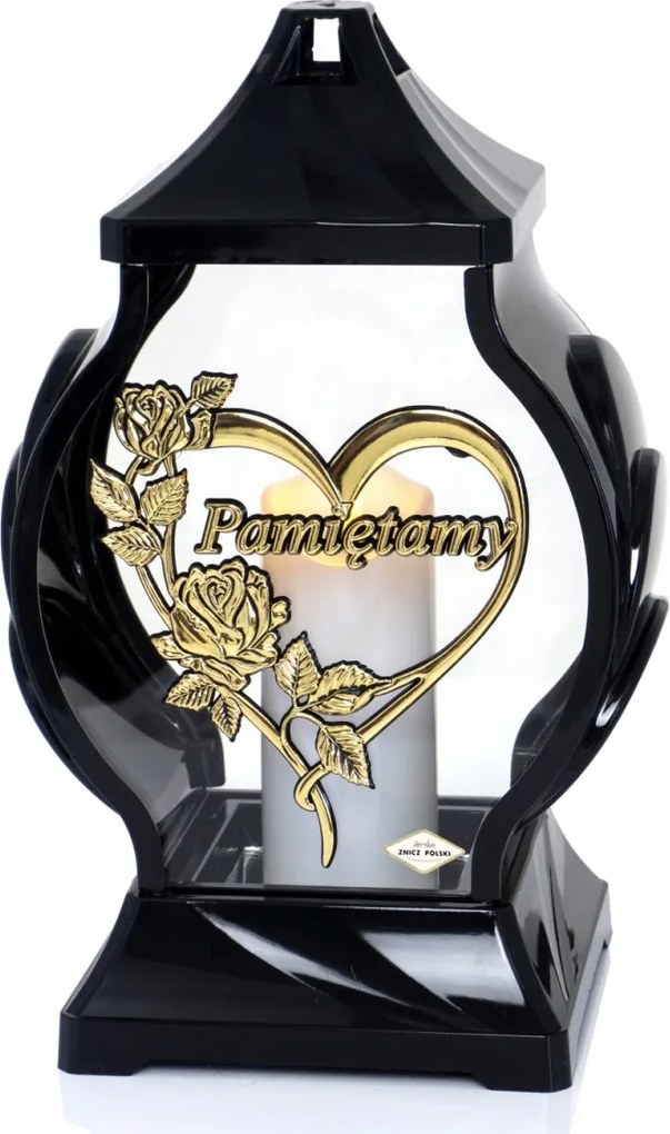 Üveg mécses Sírkő kápolna arany szív Emlékezünk 29,5cm