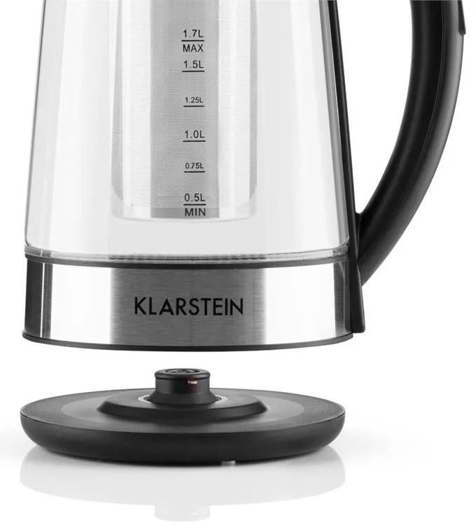 Klarstein Ostfriese, vízforraló és teafőző 2 az 1-ben, 1,7 L, 2200 W, LED, rozsdamentes acél, üveg
