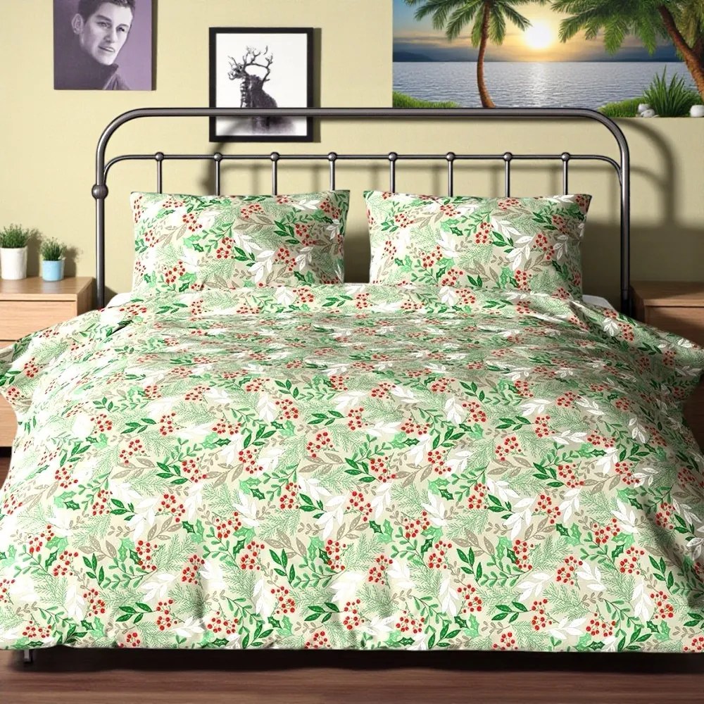 FLANEL mintájú ágyneműhuzat Homa BRES GREEN 140x200 cm