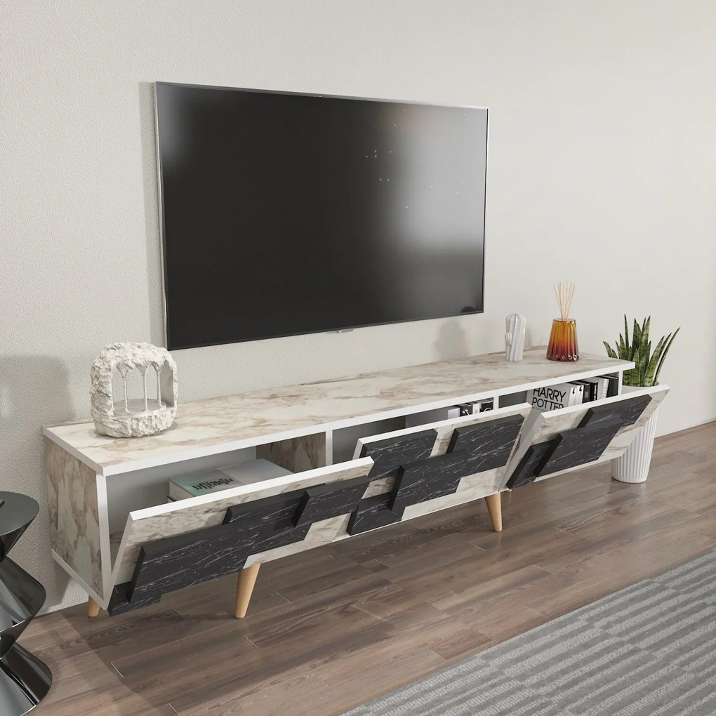 TV szekrény 3 D - White, Marble