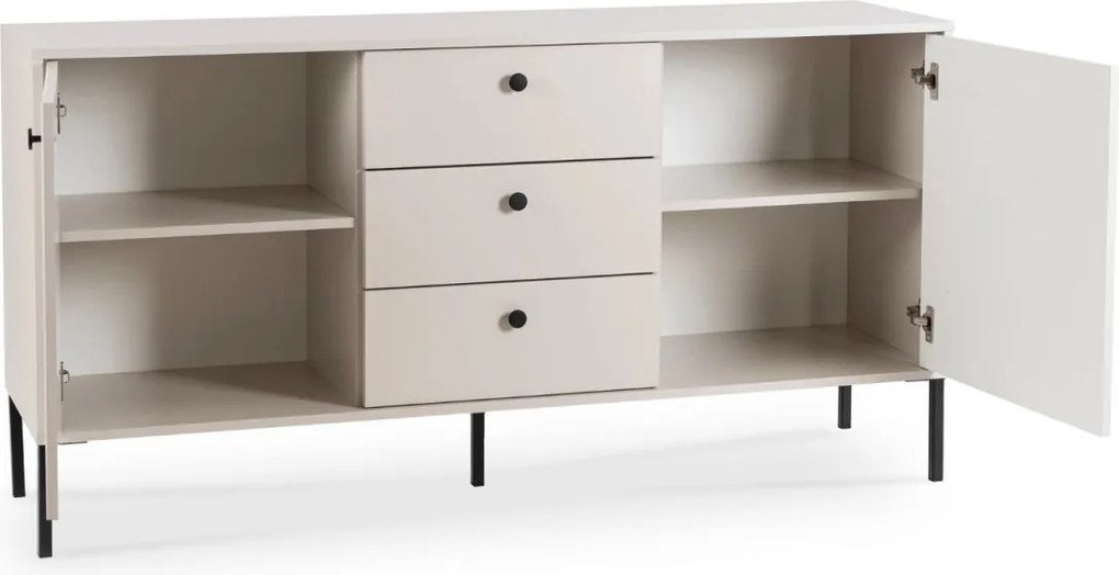 Komód 154 cm méretben, kétajtós, fiókos, bordázott kivitelben, kaszmir színben SOFT