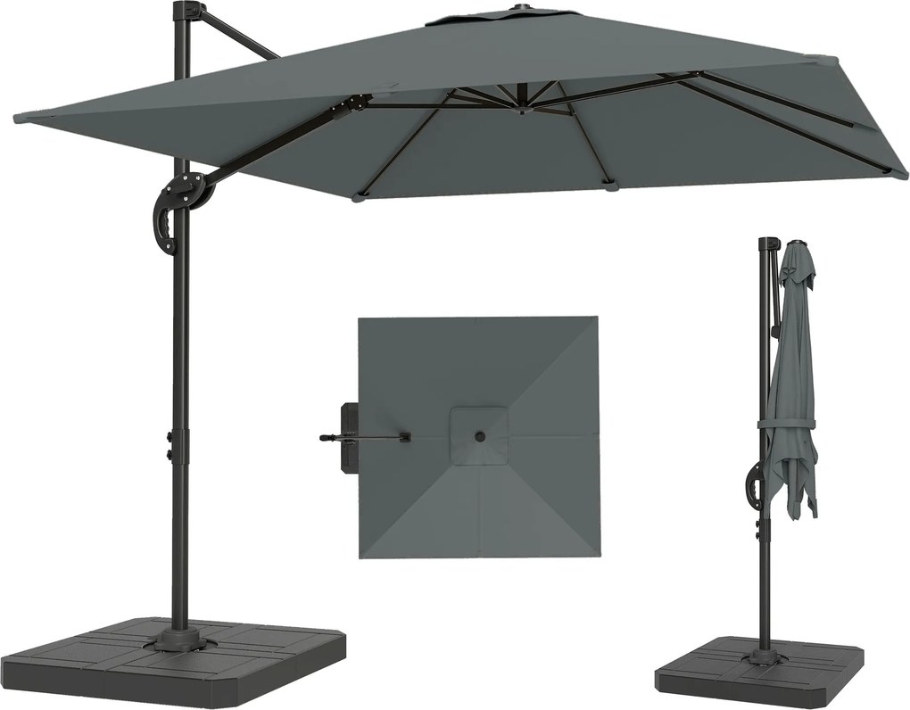 Outsunny alumínium karos napernyő Ø244 cm – kurbli, töltött súlylapok, vízlepergető, 360° forgatható, dönthető – kert/terasz | Aosom