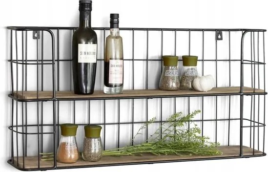 Ipari fali polc 66,5 x14.3x 33,6 cm Mdf fém loft Konyha Nappali