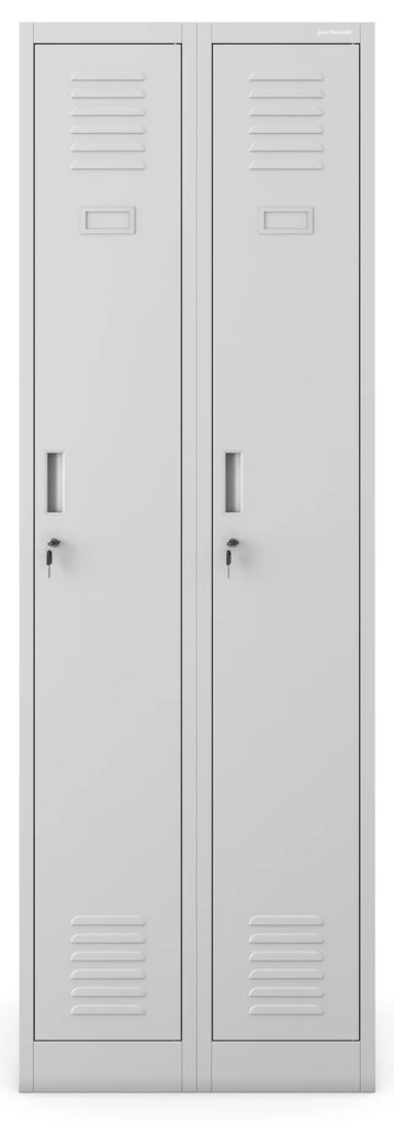 Pléh öltözőszekrény talpazaton, négymodulos, polcokkal KACPER II, 600 x 1800 x 500 mm, szürke