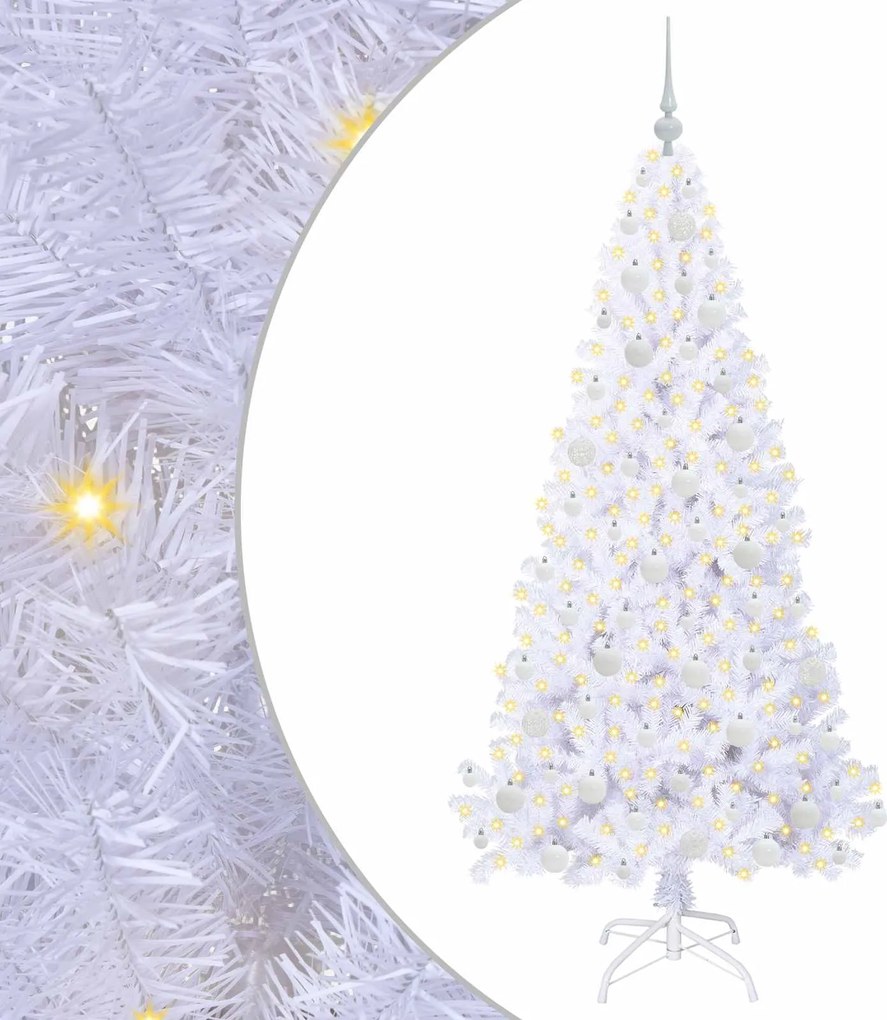 vidaXL Mű karácsonyfa 300 LED-del állvánnyal Fehér 180 cm PVC és Acél