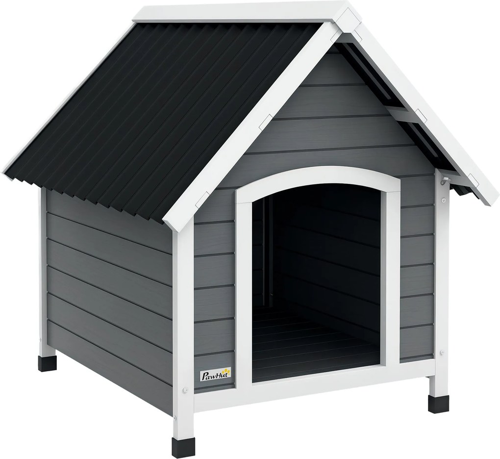 PawHut Kutyaodú 75x88x82 cm Közepes Kutyáknak Imitációs Cserép Tetővel, Emelt Alappal és Levehető Aljzattal Kültéri Használatra Szürke | Aosom
