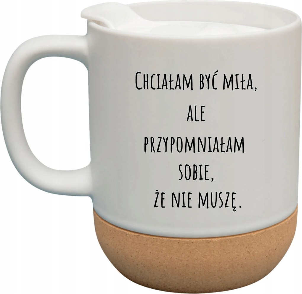 Fehér Bögre Fedéllel És Parafa Aljjal Ajándék Kedves Akartam Lenni