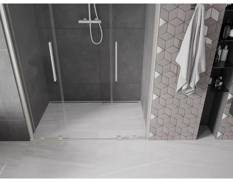 Mexen Velar Duo, tolózuhanyajtó nyitáshoz 160 cm, 8 mm átlátszó üveg, csiszolt acél, 871-160-000-02-97