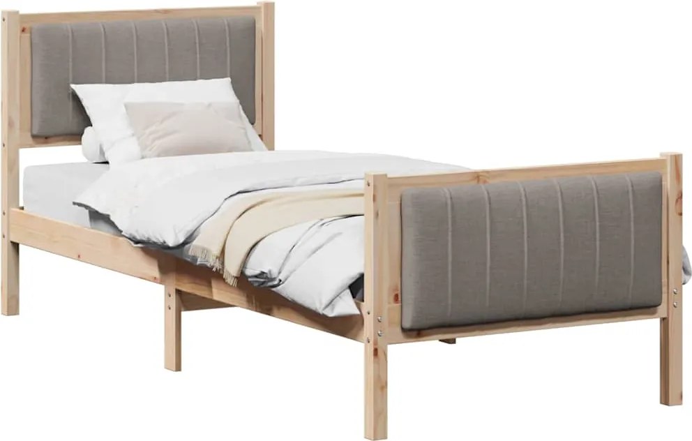 vidaXL Ágykeret fejtámlával Barna és taupe 75 x 190 cm Tömör fenyőfa