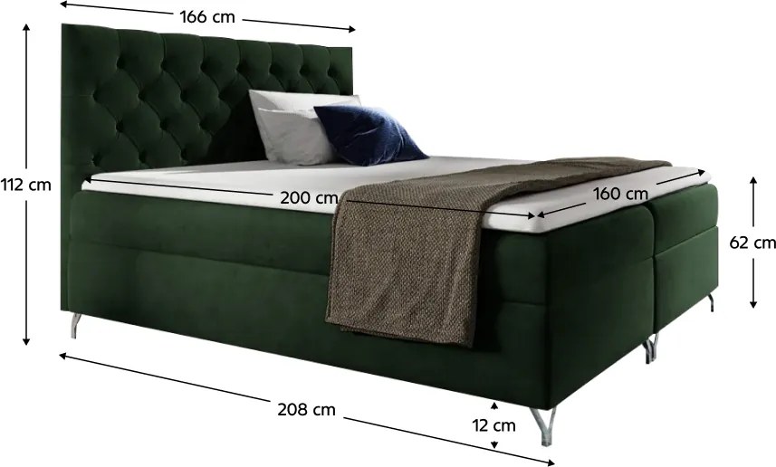Boxspring ágy, 160x200, zöld Velvet szövet, GULIETTE + ajándék
