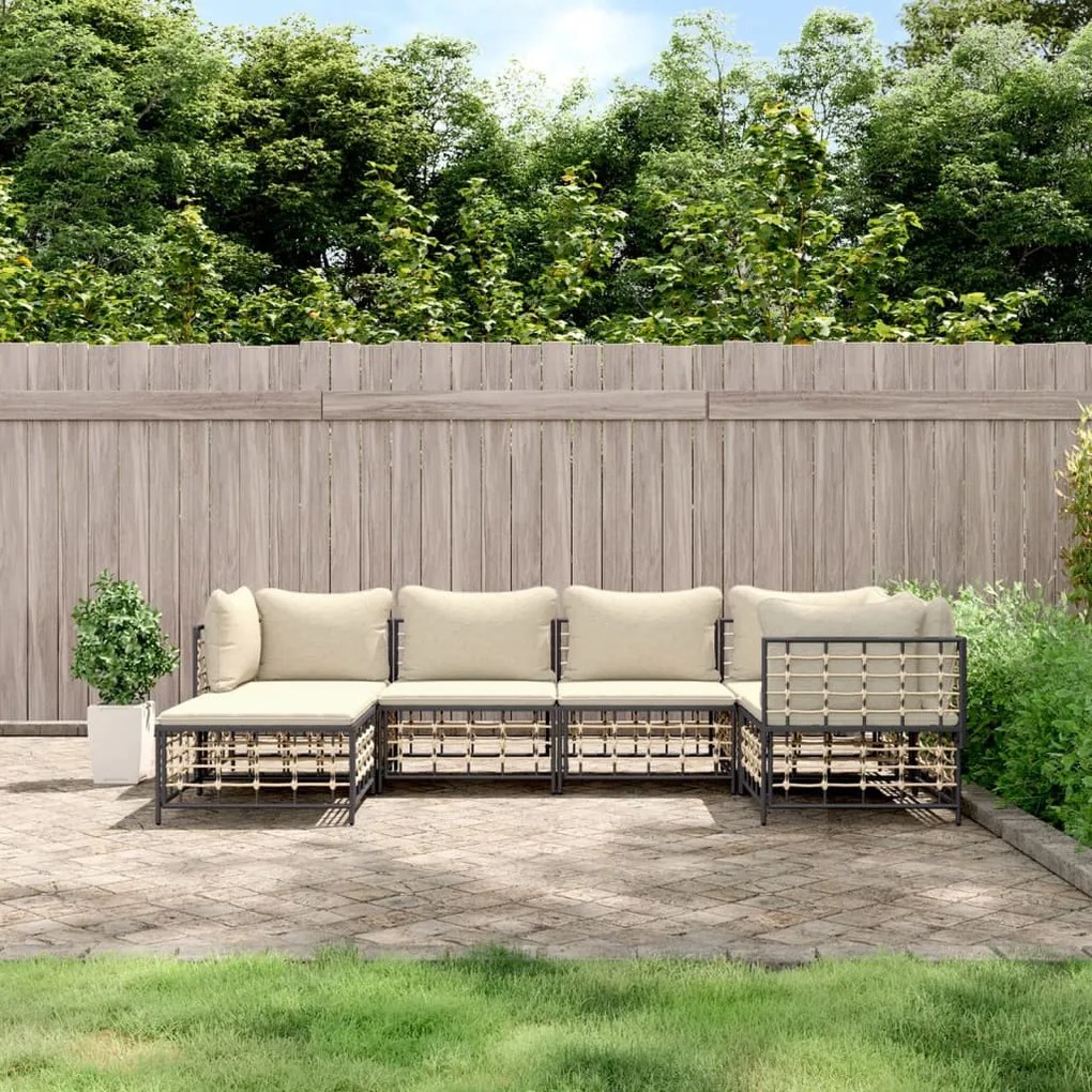 6 részes antracitszürke polyrattan kerti ülőgarnitúra párnákkal