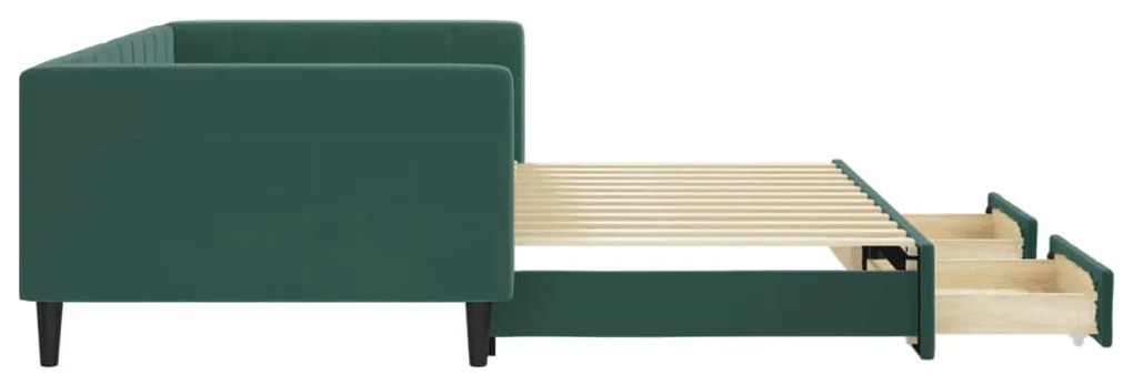 sötétzöld kihúzható bársony heverő fiókkal 100 x 200 cm
