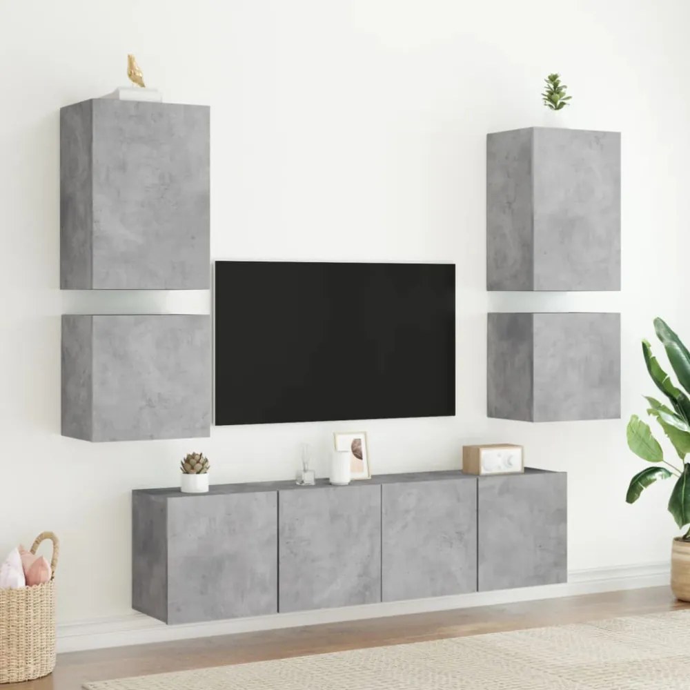 2 db betonszürke szerelt fa fali TV-szekrény 40,5 x 30 x 40 cm