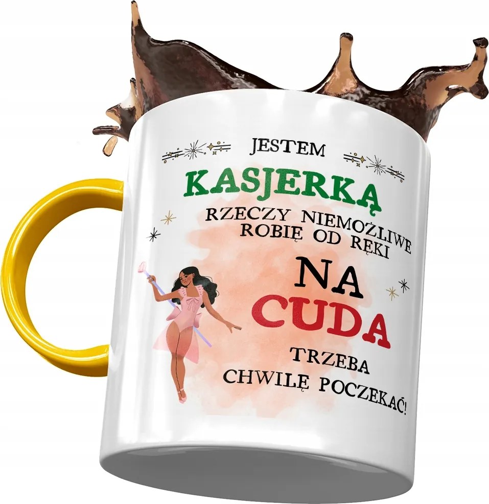 Sárga Bögre A Pénztárosnak Várni kell Egy Pillanatot Nyomtatott Fotóval