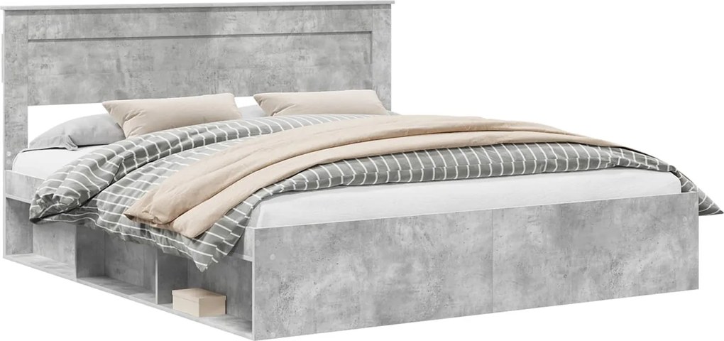 vidaXL Ágykeret fejtámlával Beton 180 x 200 cm Tömör fenyőfa