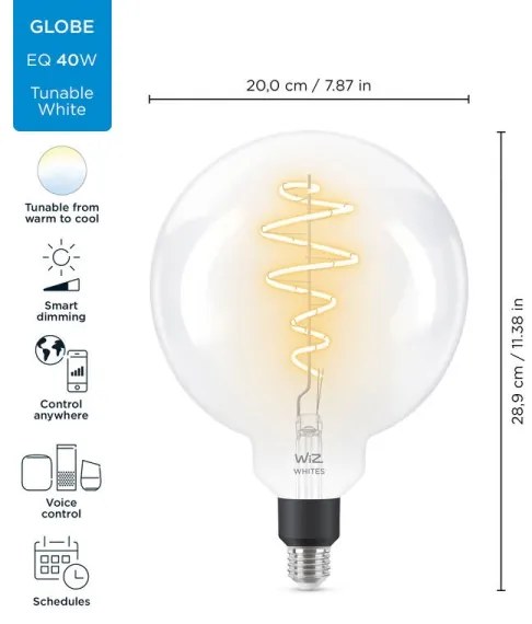 LED Dimmelhető izzó G200 E27/6,5W/230V 2700-6500K CRI 90 Wi-Fi - WiZ