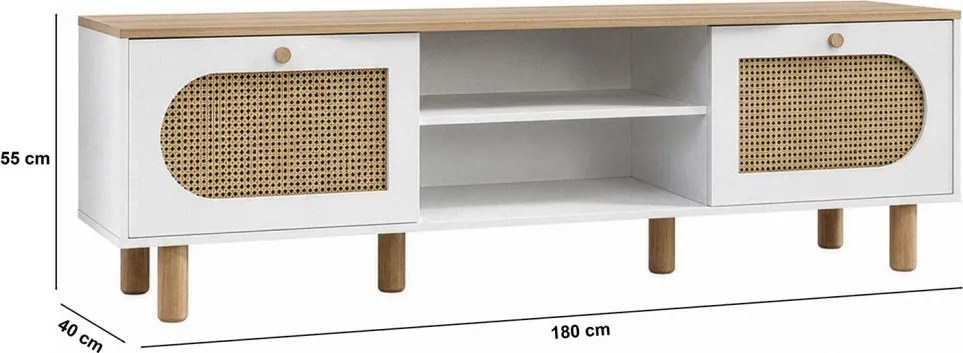Bohem TV-állvány, fehér-tölgy, 180 cm