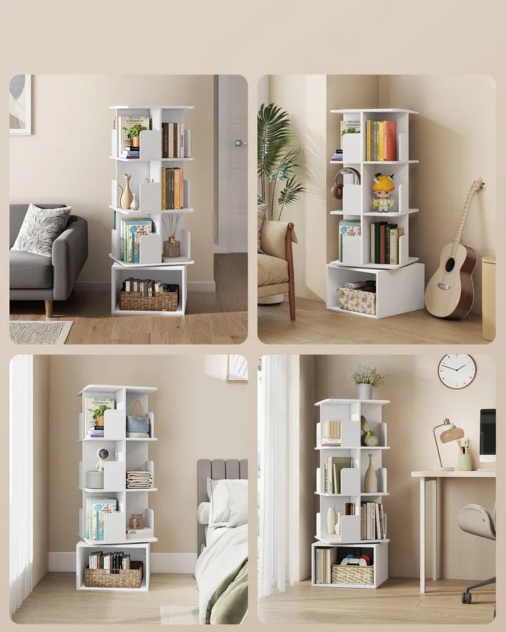 CUSTOS forgatható könyvespolc, 4 szintes tárolószekrény, felhőfehér