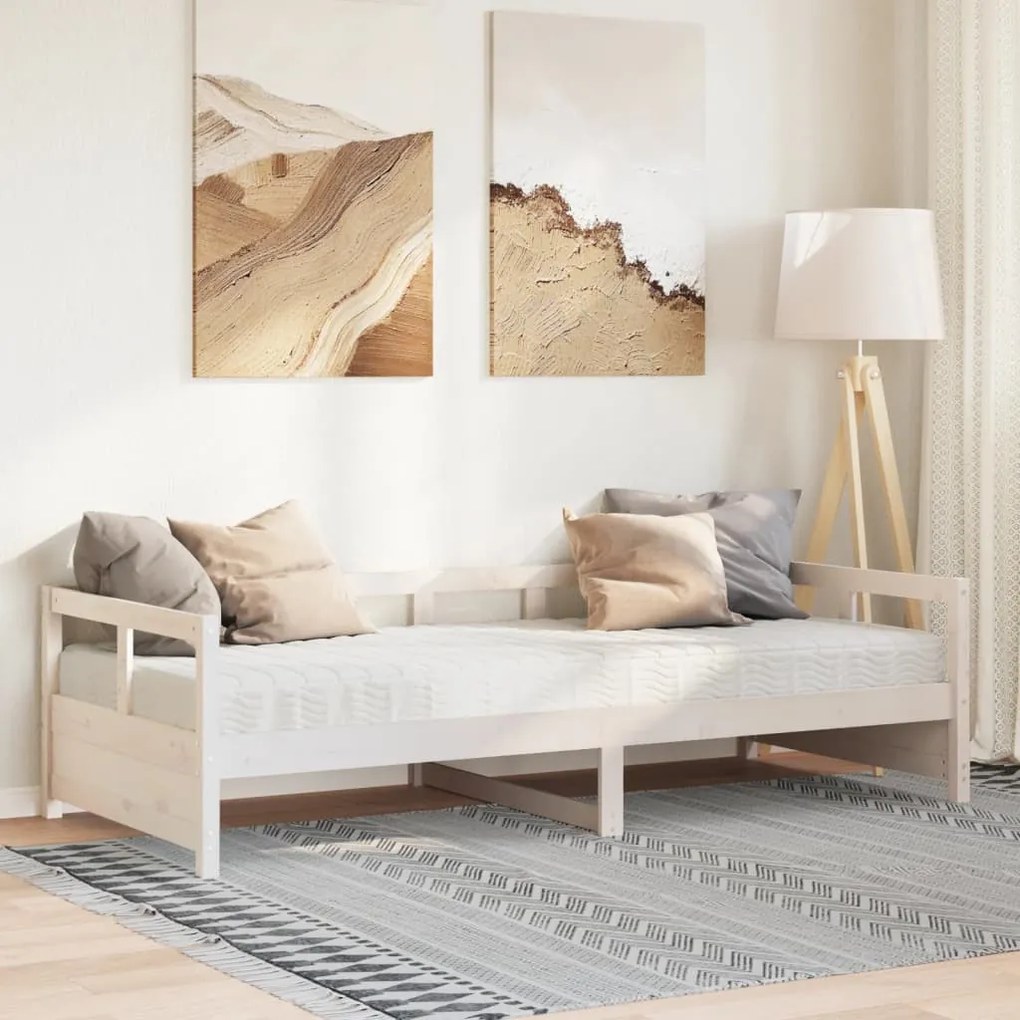 fehér tömör fenyőfa kanapéágy matraccal 90 x 200 cm