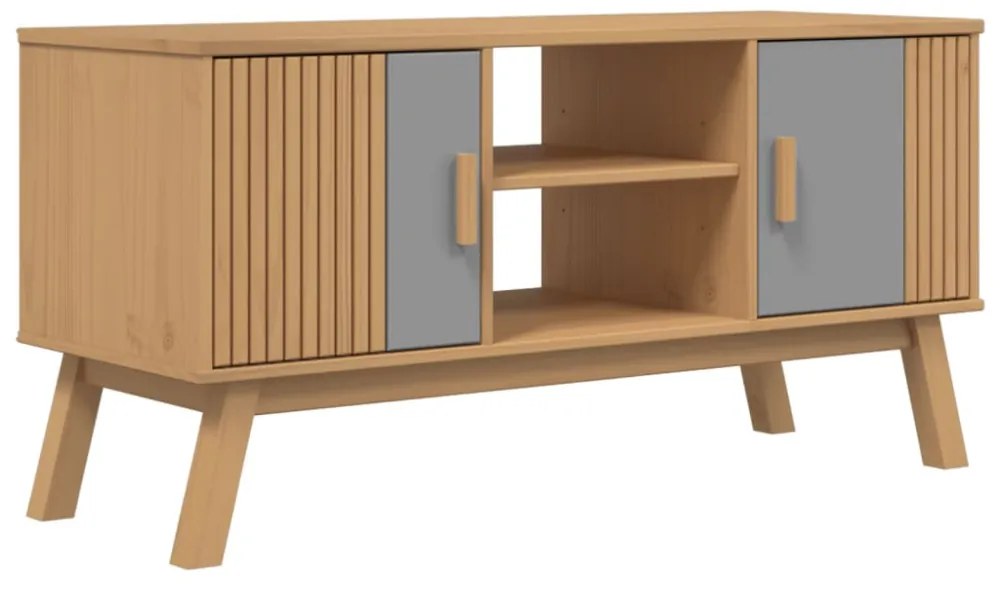 OLDEN szürke és barna tömör fenyőfa TV-szekrény 114x43x57 cm
