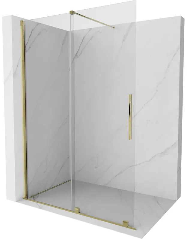 Mexen Velar, nyílásba tolóajtó Walk-In 140 cm, 8 mm átlátszó üveg, arany fényes, 871-140-000-03-50