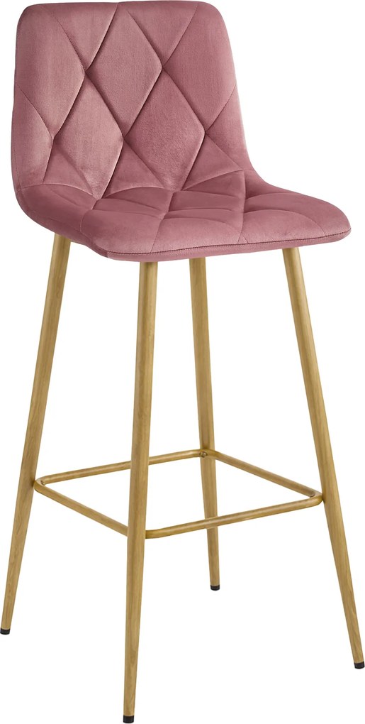 Sötét rózsaszín bárszék NADO VELVET tölgy dekorációjú lábakkal