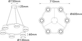 UNIVERSO Függeszték 6x12w 6x1160lm CCT.Kap 105° IP20 Fekete/Amber D710x80x1200mm