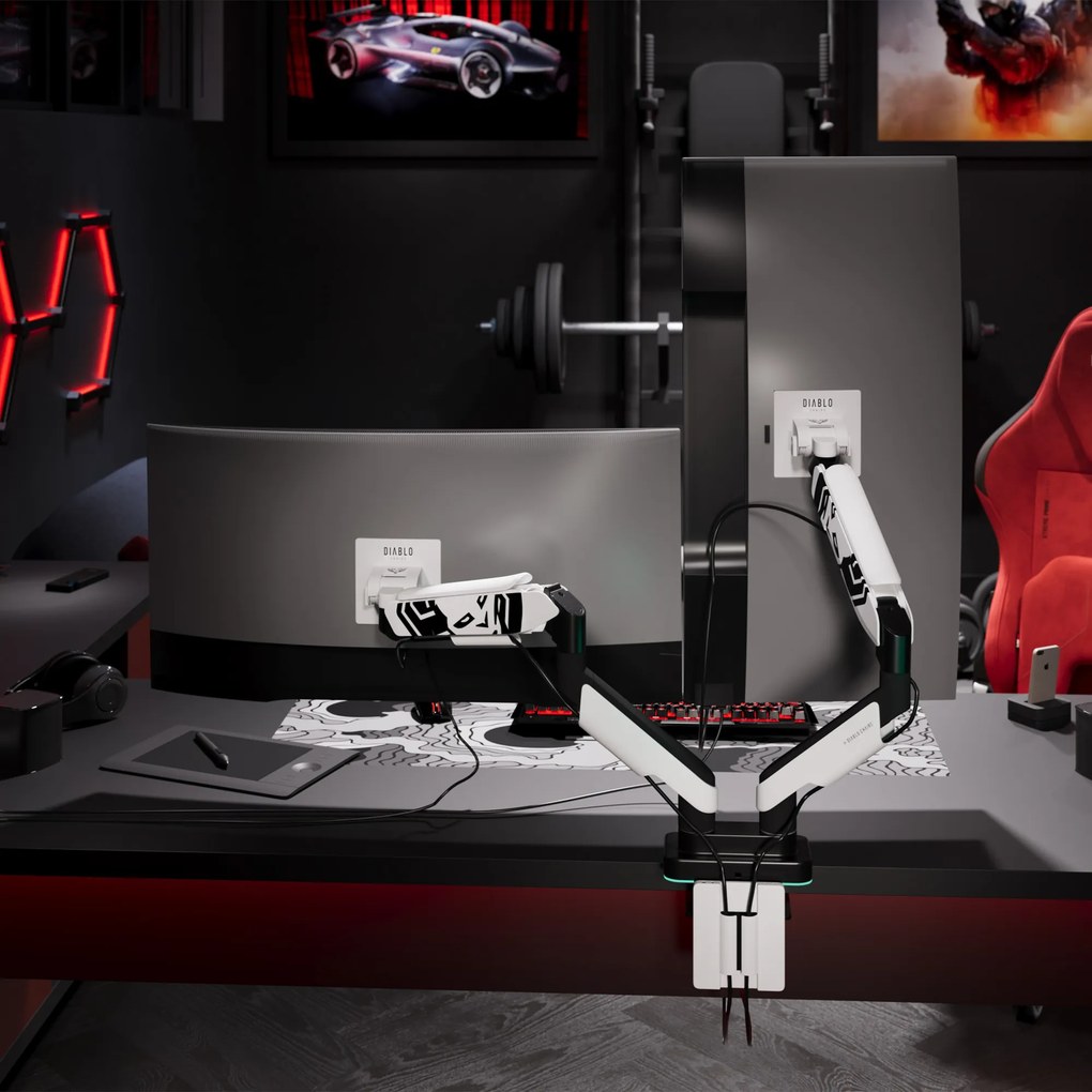 Dupla monitortartó 35" RGB fehér-fekete: Diablo X-Arm Dual