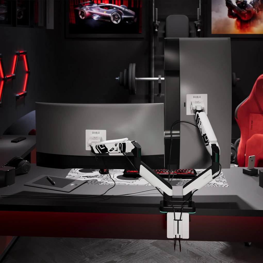 Képernyőállvány két 49 hüvelykes monitorhoz, fehér-fekete X-Arm Dual RGB