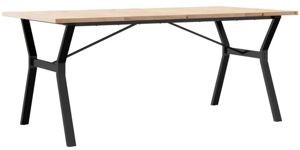tömör fenyőfa és öntöttvas étkezőasztal Y-vázzal 180x90x75,5 cm