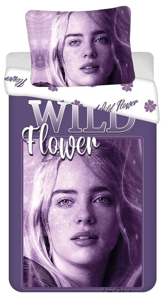Lila egyszemélyes pamut gyerek ágyneműhuzat 200x140 cm Billie Eilish – Jerry Fabrics