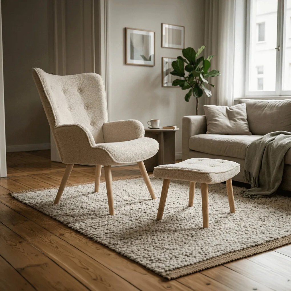 Krémszínű relaxfotel, boucle szövet kárpitozással, AK-319 CRM2