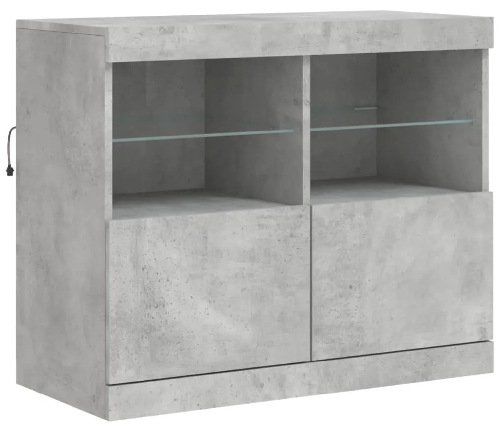 betonszürke tálalószekrény LED-világítással 163 x 37 x 67 cm