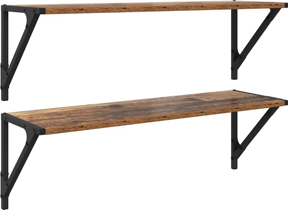 vidaXL Falpolcok polcokkal 2 pcs Öreg fa 80 x 25 x 25,5 cm Faanyag