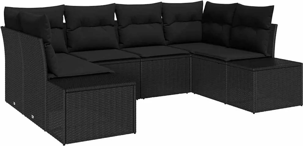 vidaXL Kerti Kanapé Szett tárolóval 6 pcs Fekete Poli rattan