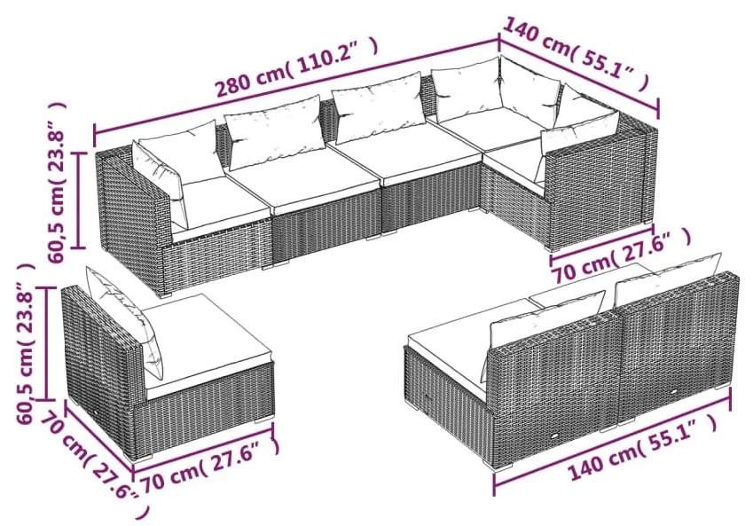 8 részes barna polyrattan kerti ülőgarnitúra párnákkal