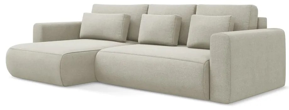 Bézs kinyitható-tárolóhelyes sarokkanapé (bal oldali-heverő résszel) Kapua – Makamii