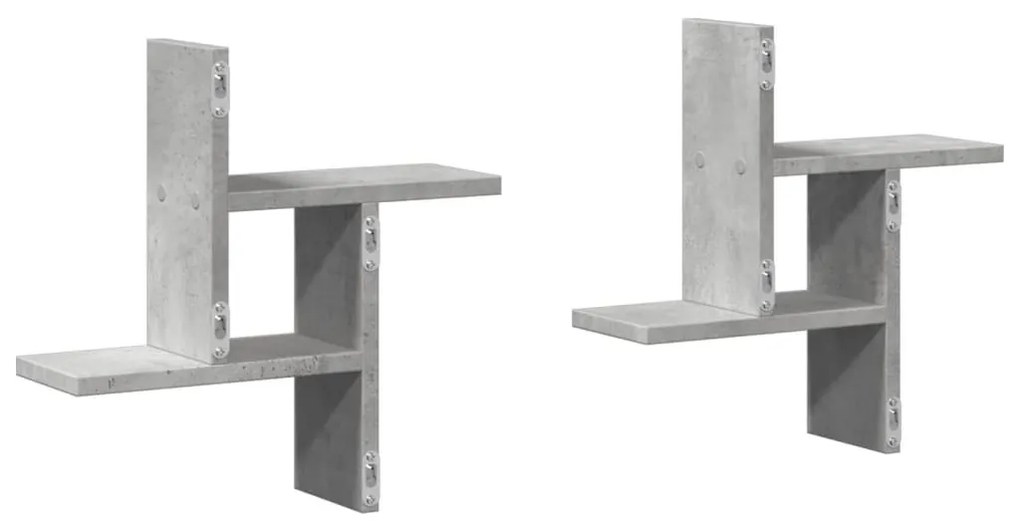 2 db betonszürke szerelt fa fali polc 38 x 12 x 38 cm
