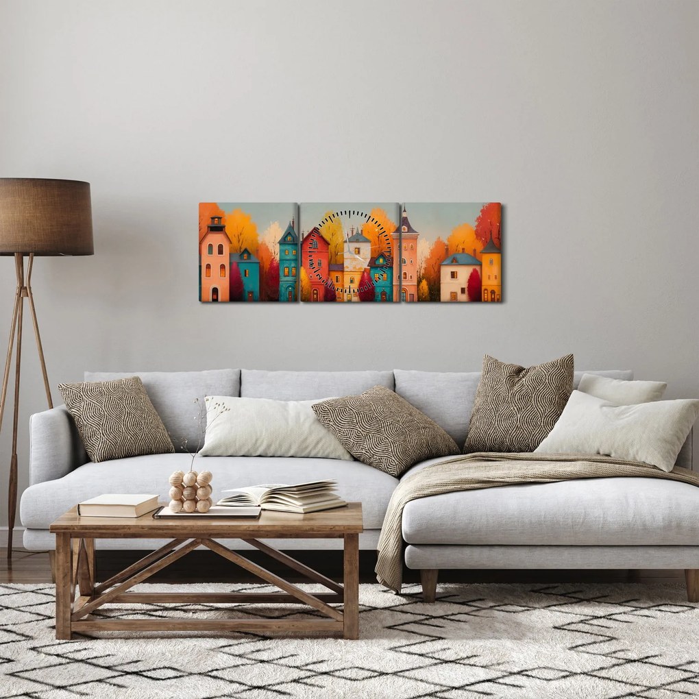 Kép - Őszi falu (órával) (90x30 cm)
