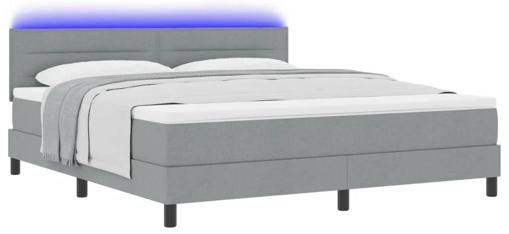 Box Spring Ágy Matraccal & LED Világosszürke 180x200 cm Szövet