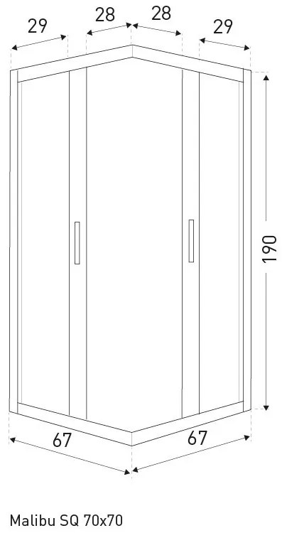 Malibu SQ 70x70 szögletes zuhanykabin zuhanytálca nélkül