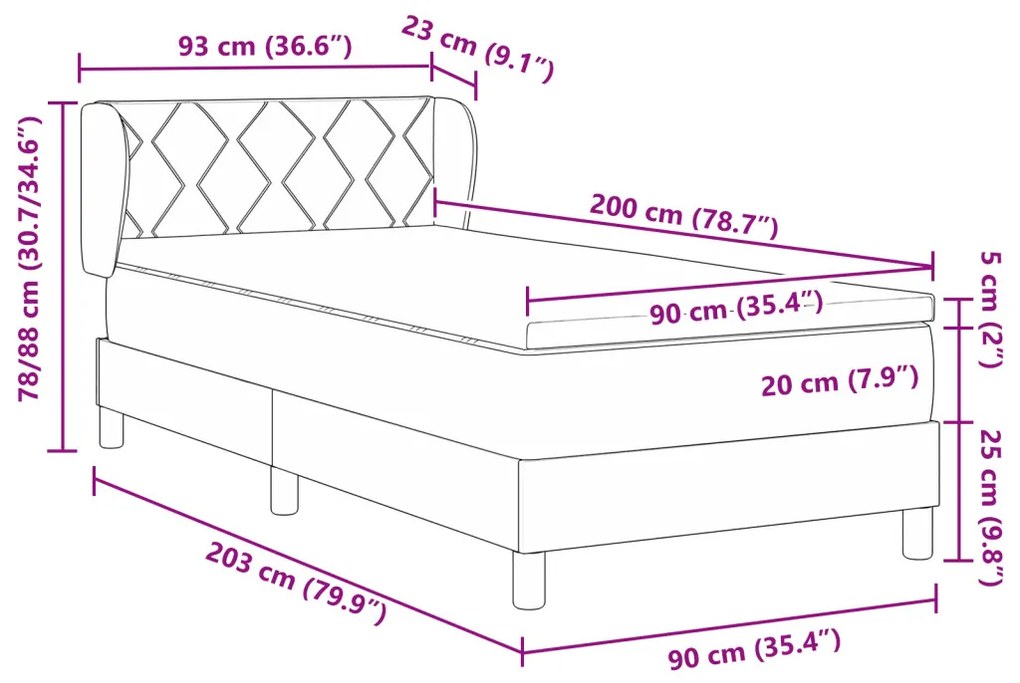 Boxspring Ágy Matrac nélkül Sötétbarna 90x200 cm Szövet