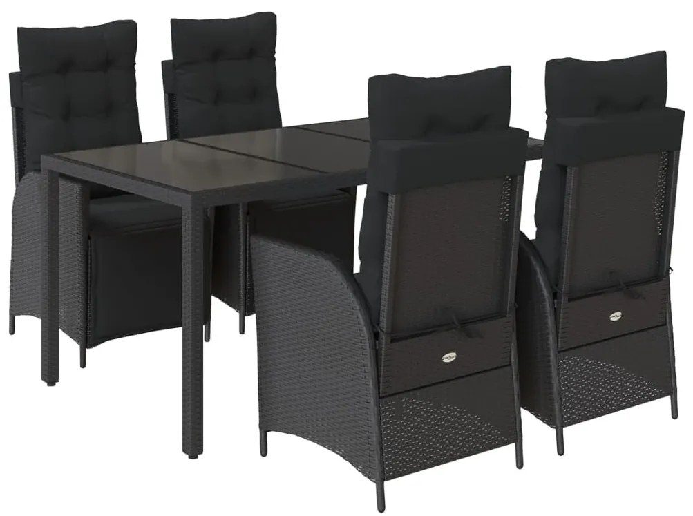 5 részes fekete polyrattan kerti étkezőgarnitúra párnákkal