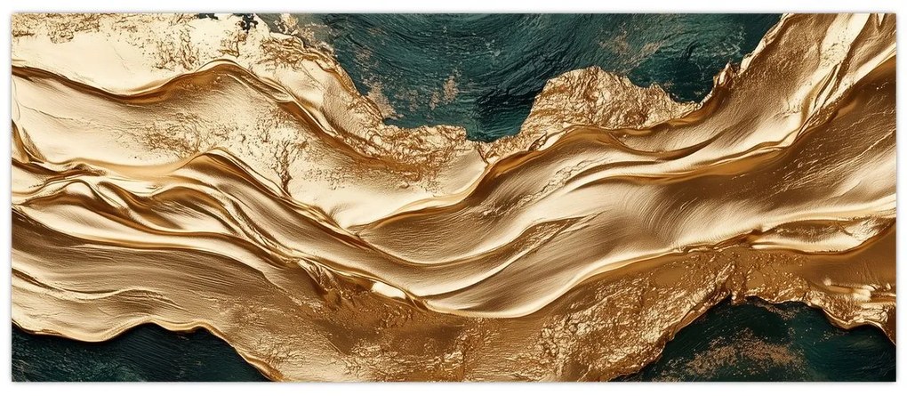 Kép - Zöld absztrakció arannyal II. (120x50 cm)