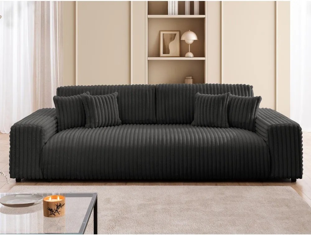 Sötétszürke kordbársony kinyitható-tárolóhelyes kanapé 260 cm Justin – Ropez