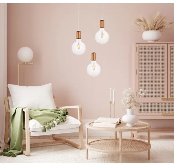 Csillár zsinóron MIROS 3xE27/60W/230V kerek fehér/réz