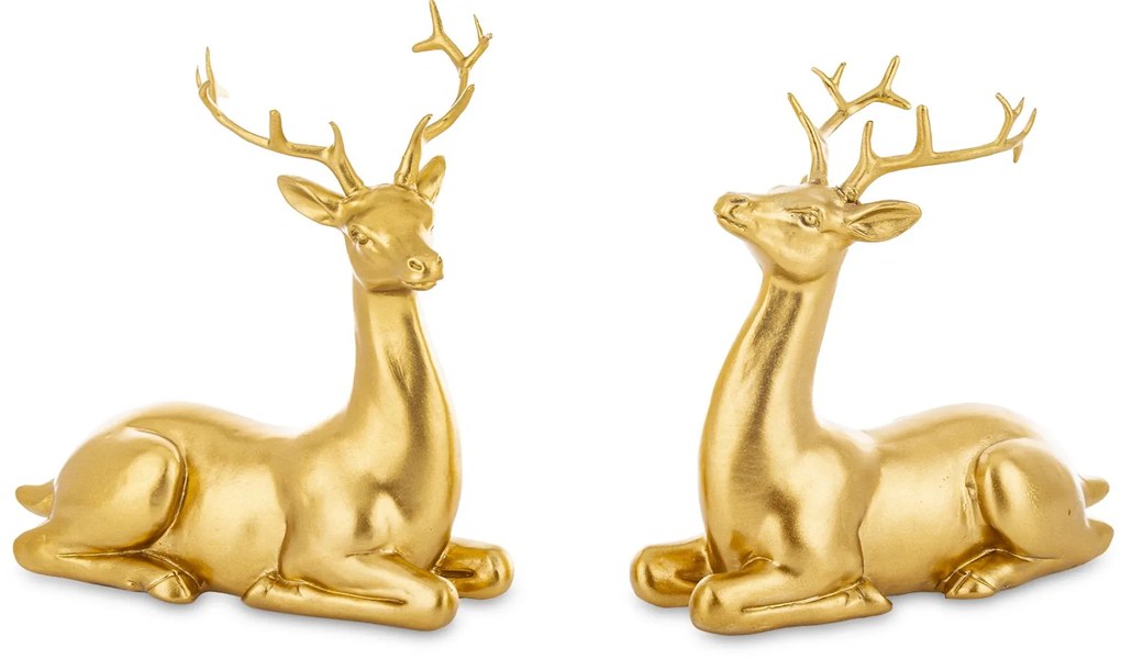 Karácsonyi Antique design Szarvas figura, műanyag, arany, 14x13x5,5cm