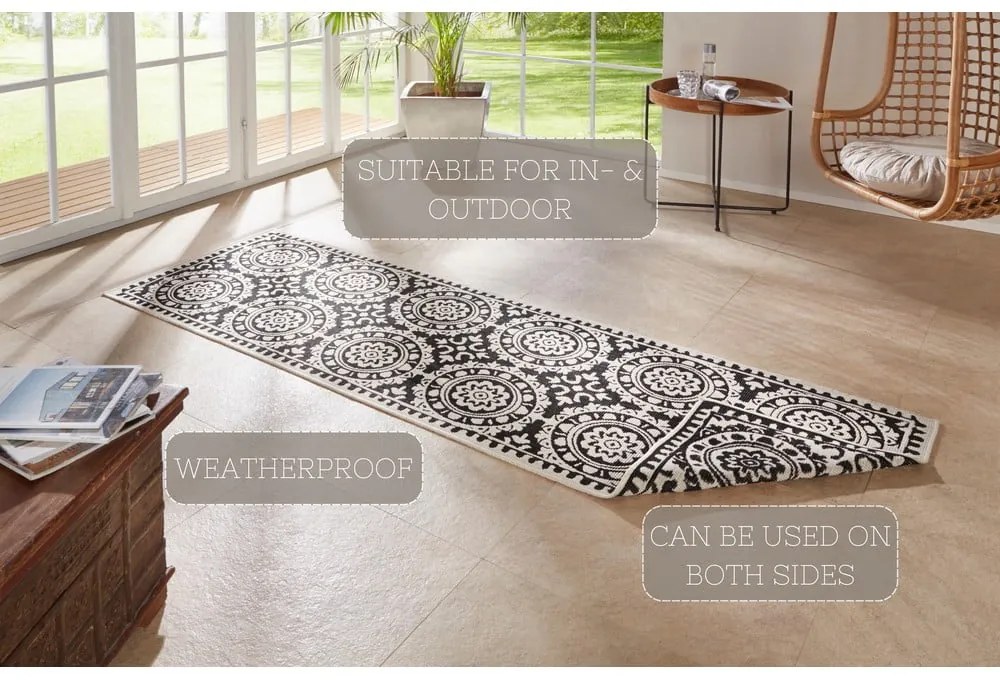 Jardin fekete-krémszínű kültéri szőnyeg, 80 x 350 cm - NORTHRUGS