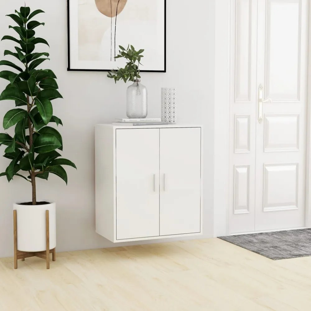 magasfényű fehér szerelt fa cipősszekrény 60 x 35 x 70 cm